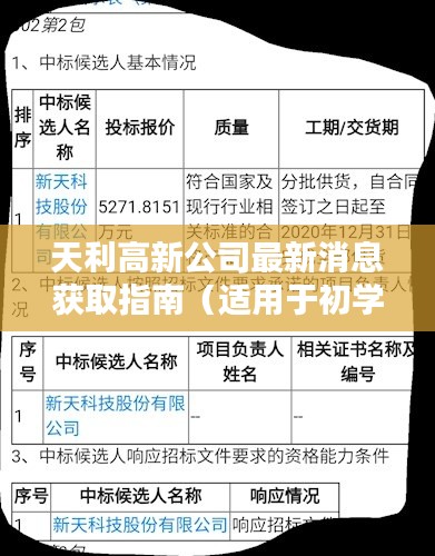天利高新公司最新消息获取指南,适合初学者与进阶用户一网打尽!