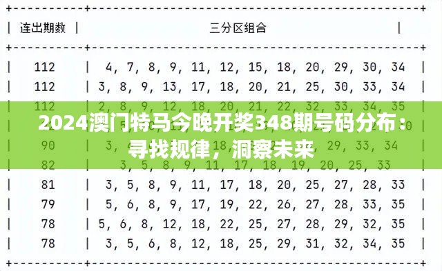 2024澳门特马今晚开奖348期号码分布：寻找规律，洞察未来