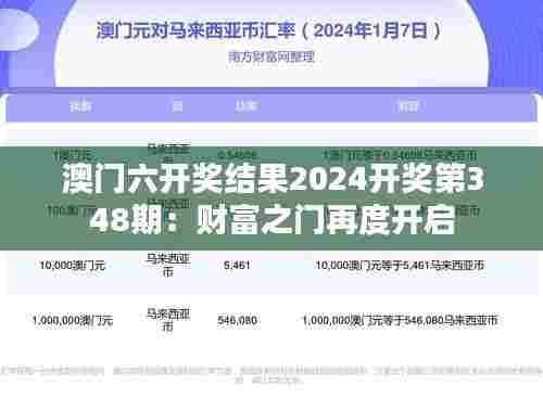 澳门六开奖结果2024开奖第348期:财富之门再度开启