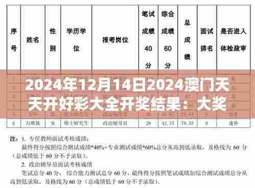 2024年12月14日2024澳门天天开好彩大全开奖结果:大奖揭晓,谁是幸运儿?