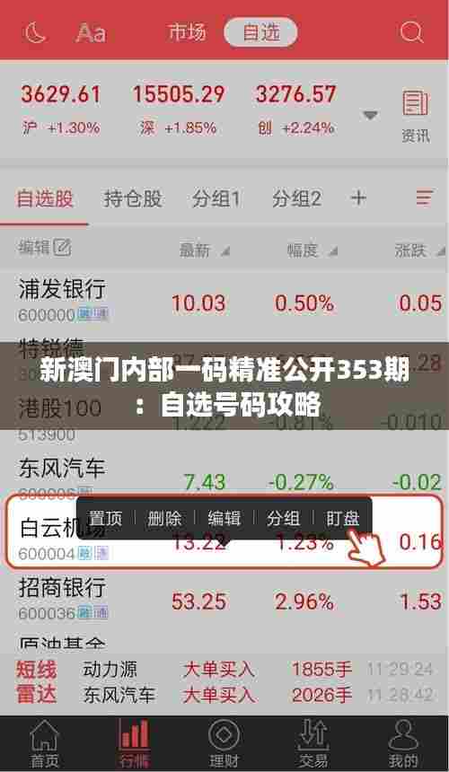 新澳门内部一码精准公开353期:自选号码攻略