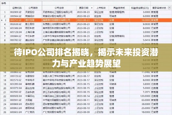 待IPO公司排名揭晓,揭示未来投资潜力与产业趋势展望