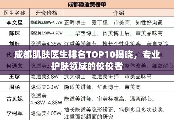 成都肌肤医生排名TOP10揭晓,专业护肤领域的佼佼者