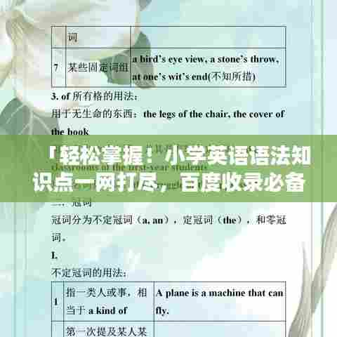 「轻松掌握！小学英语语法知识点一网打尽，百度收录必备攻略」